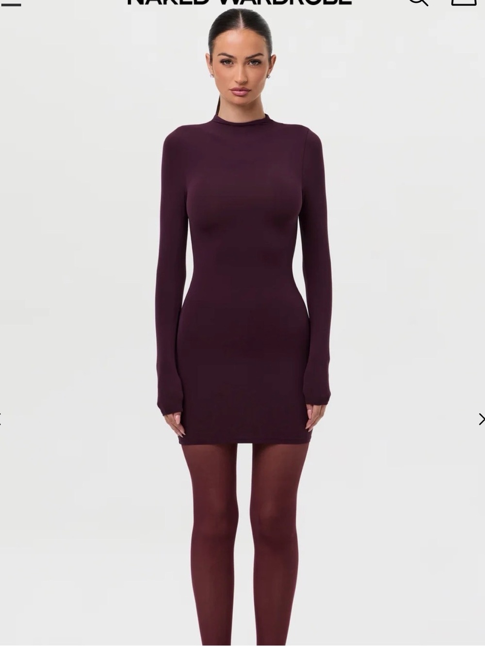 Naked Wardrobe Mock Mini Dress in Dark Plum Size Medium